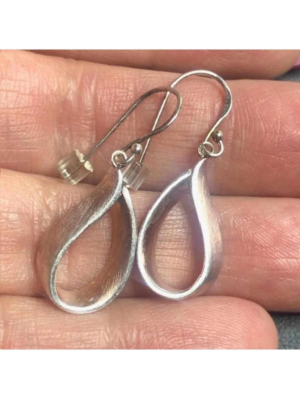 8632 BOMA Sterling 925 Blush washed Textured teardrop Dangle Earrings 1.25" 3gr